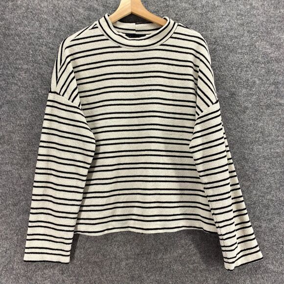 Sanctuary Sweater Pullover Women XL White Striped Knit Crew Neck Long Sleeve - Picture 4 of 9